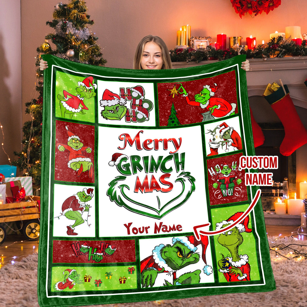 Custom Name Christmas Grinch blanket, Merry Grinchmas Blanket, Grinchmas Gift, Extra Grinchy Blanket, Personalized Grinch Blanket