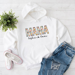 Mama Floral Hoodie, Personalized Mom Shirt With Kids Names, Gift For Mom, Mother's Day Shirt, Custom Kid's Names Mom Shirt, Retro Mama Shirt