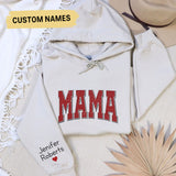 Custom Mama Hoodie With Kid Name On Sleeve, Personalized Mom Crewneck, Minimalist Momma Hoodie, Gift For Her, Christmas Gift For Mom