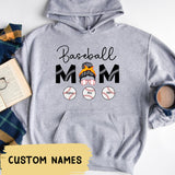 Personalized Baseball Mama Hoodie, Baseball Mom Crewneck with Kids Name, Custom Baseball Mom Hoodie, Birthday Gift For Mom, Sports Mama