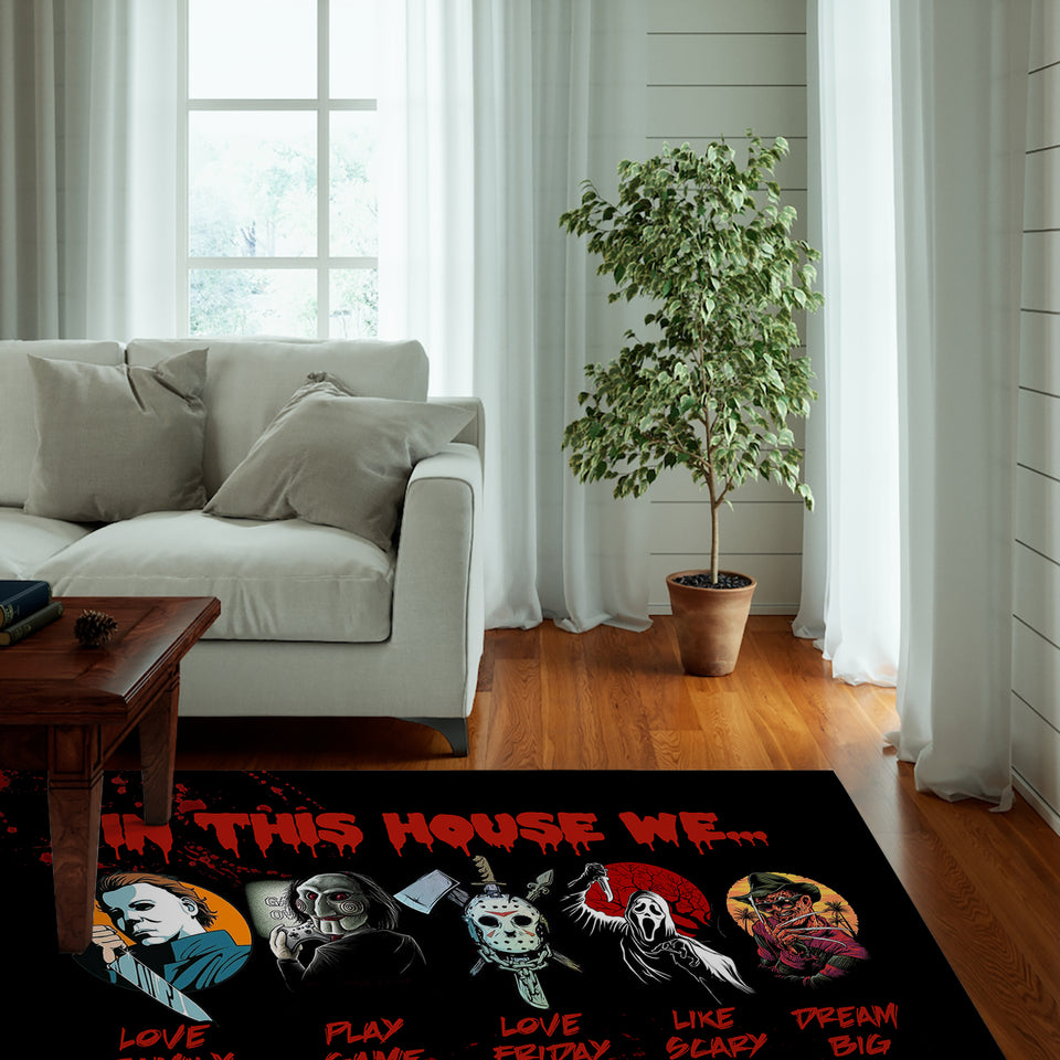Personalized In This House Horror Movie 2 Vintage Dornier Rug