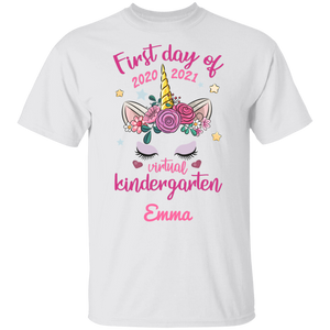 Custom Name First Day Of 2020-2021 Virtual Kindergarten Name 100% Cotton T-Shirt
