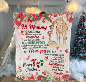 Personalized Hi Mommy Blanket, Elephant Baby Christmas Blanket Gift