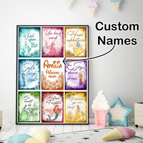 Personalized Name Princess Rule Poster Gift For Girls