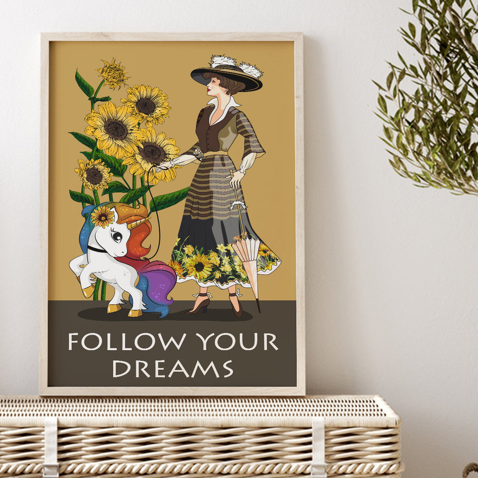 Follow Your Dreams Unicorn Poster