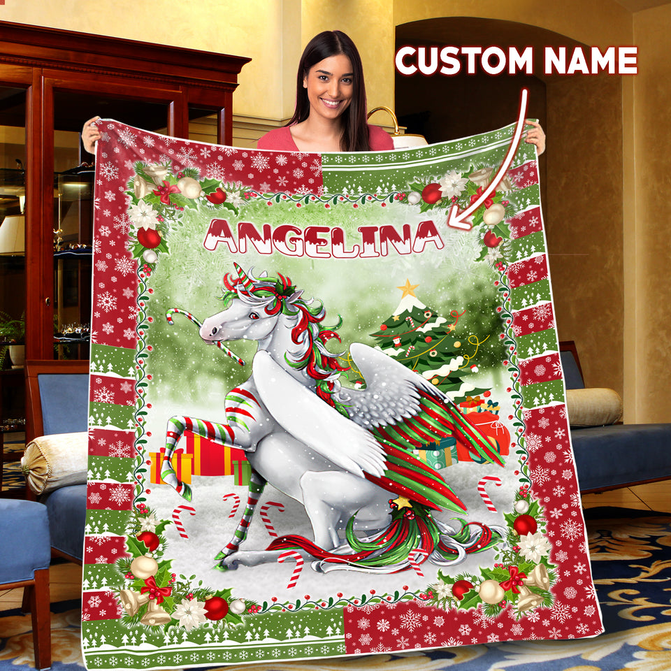 Personalized Name Unicorn Christmas Blanket Gift For Girls