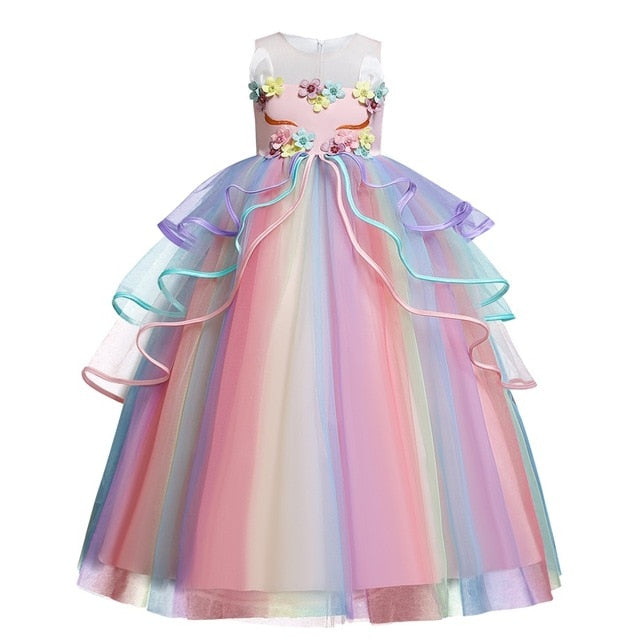 Unicorn Tutu Dress for Little Girl Summer Sleeveless Elegant Party Gown Children Fancy Wedding Dress Birthday Embroidery Costume