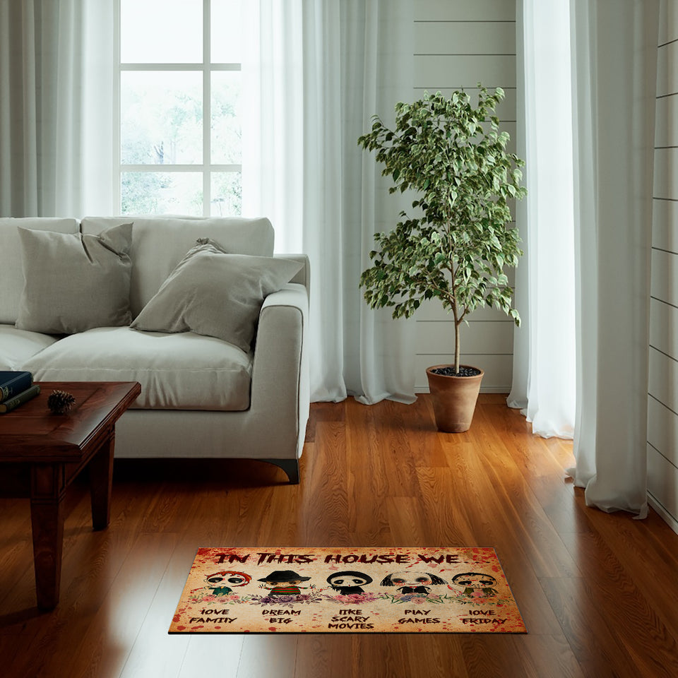 Personalized In This House Horror Movie Family Dornier Rug